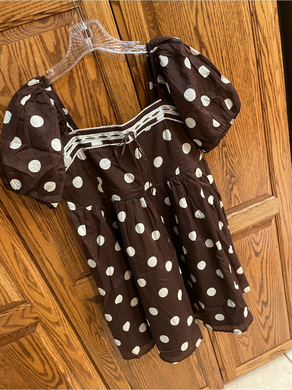 Abercrombie & Fitch Chocolate Brown Polka Dot Puff Sleeve Mini Dress